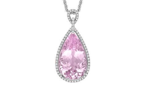 12.50 Ct Pear Cut Pink Kunzite With Diamond Pendant White Gold 14K