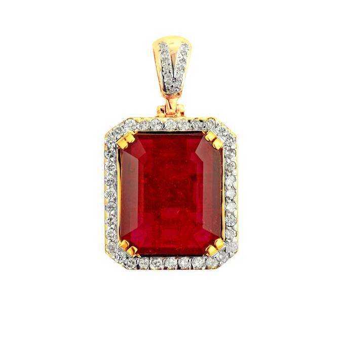 Prong Set Ruby And Diamonds 6.90 Ct. Pendant Necklace Gold Yellow