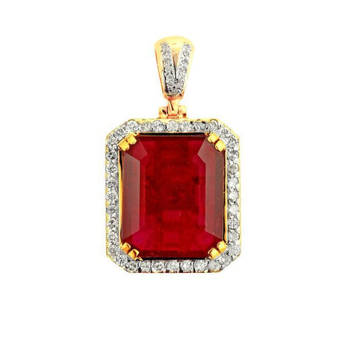 Prong Set Ruby And Diamonds 6.90 Ct. Pendant Necklace Gold Yellow