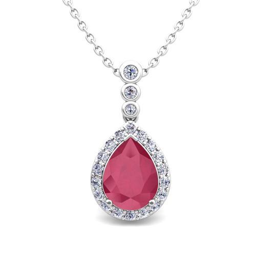 3.5 Carats Pear Cut Red Ruby With Diamond Gold Lady Pendant