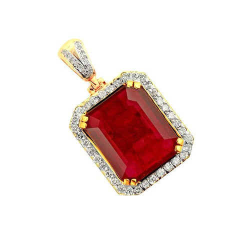 10.00 Carats Ruby And Diamonds Pendant Necklace  14K