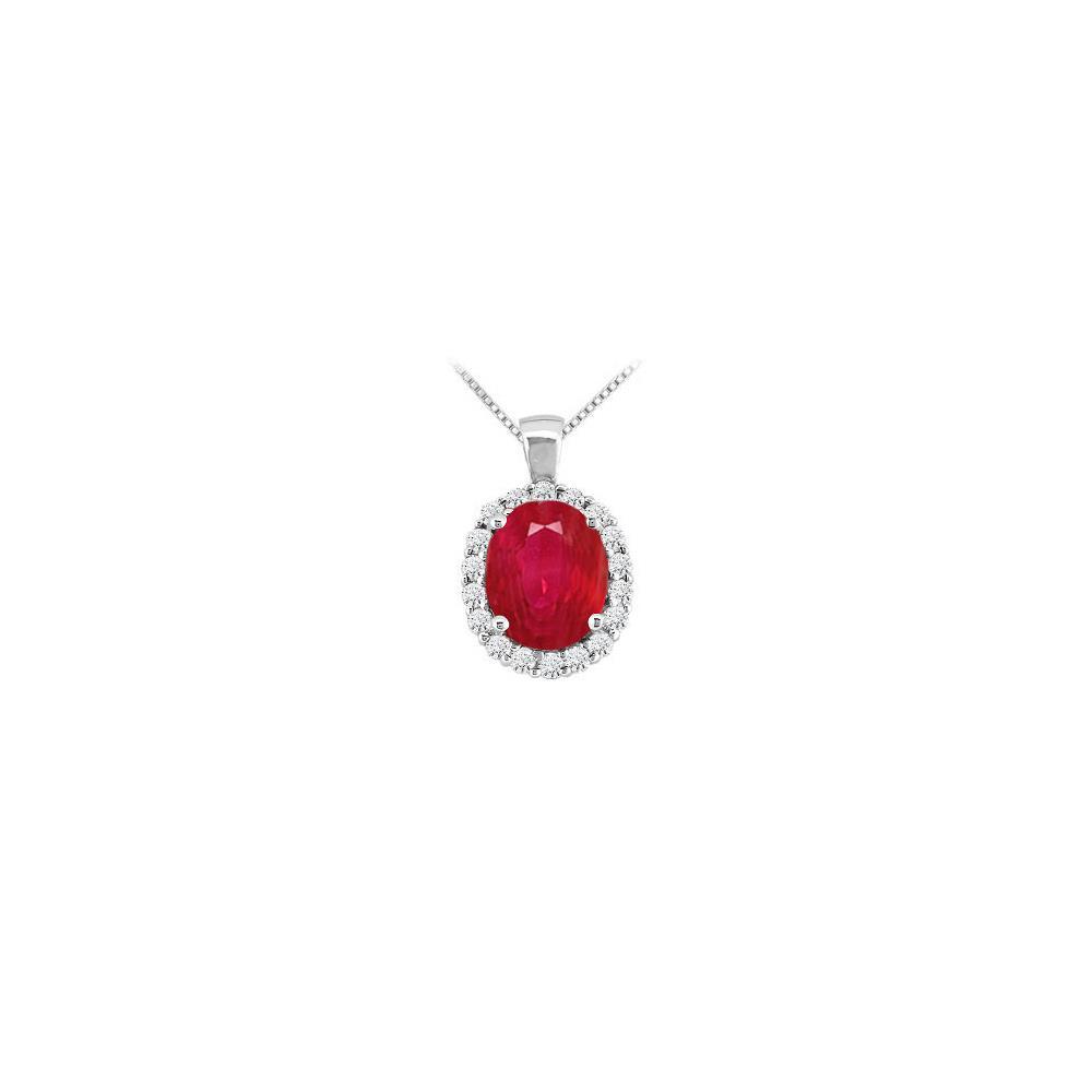 Prong Set Red Ruby And Diamonds 6.00 Carats Pendant Necklace 14K