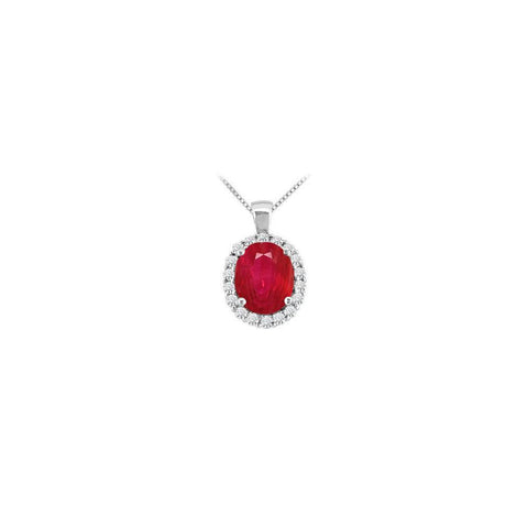 Prong Set Red Ruby And Diamonds 6.00 Carats Pendant Necklace 14K