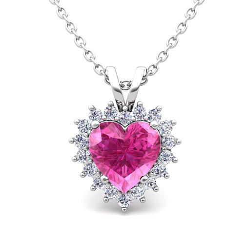 Lady Pendant Necklace With Chain 3.50 Ct. Pink Sapphire And Gold 14K