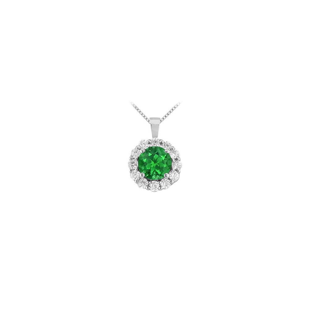 Prong Set 4.65 Carats Emerald And Diamonds Pendant Necklace Wg 14K