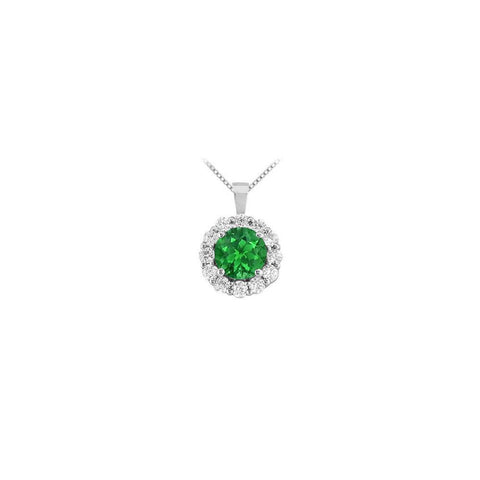 Prong Set 4.65 Carats Emerald And Diamonds Pendant Necklace Wg 14K