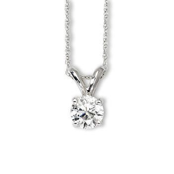 1 Carat Solitaire Round Diamond Necklace Pendant White Gold 14K