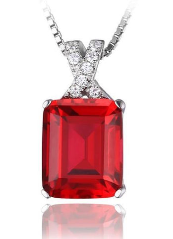 9.30 Carats Red Ruby And Diamonds Pendant Necklace Gold White 14K