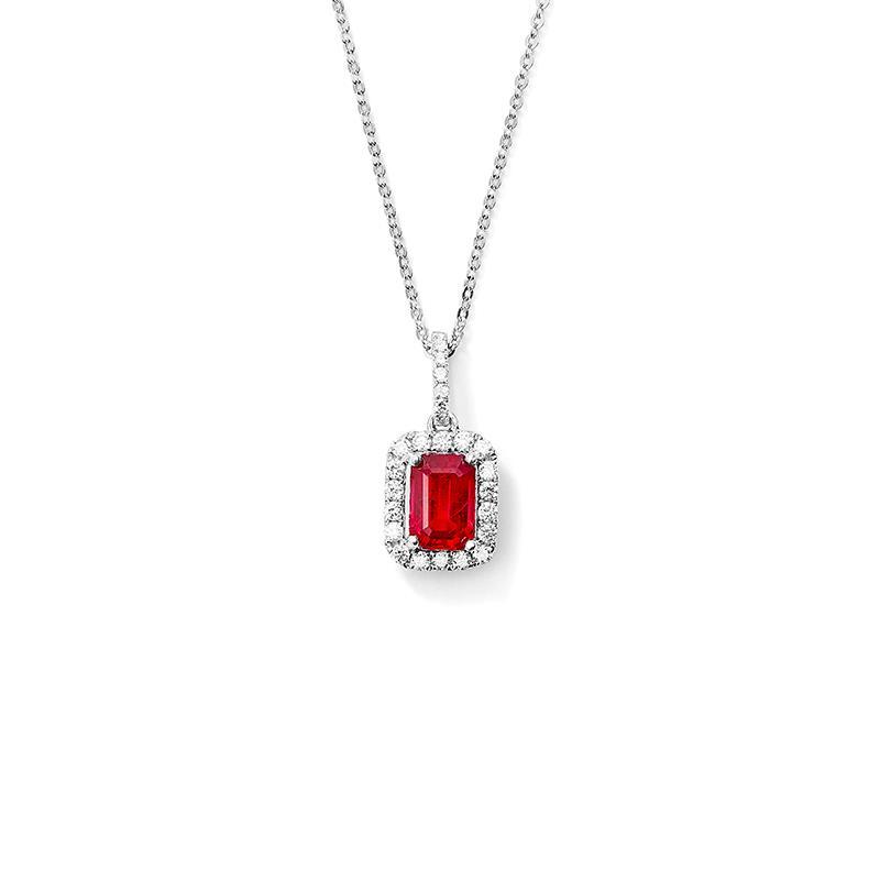 Red Ruby With Diamonds 4.00 Carats Pendant Necklace 14K Wg