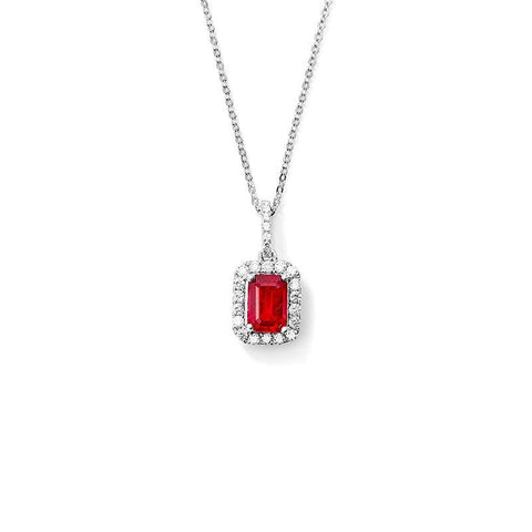 Red Ruby With Diamonds 4.00 Carats Pendant Necklace 14K Wg
