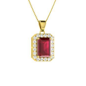 14K Yellow Gold Emerald Cut Ruby With Diamond Necklace Pendant 4.25 Carats