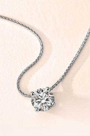 Four Prong Set Round Cut Diamond Necklace Pendant Solid Gold 14K 2 Ct