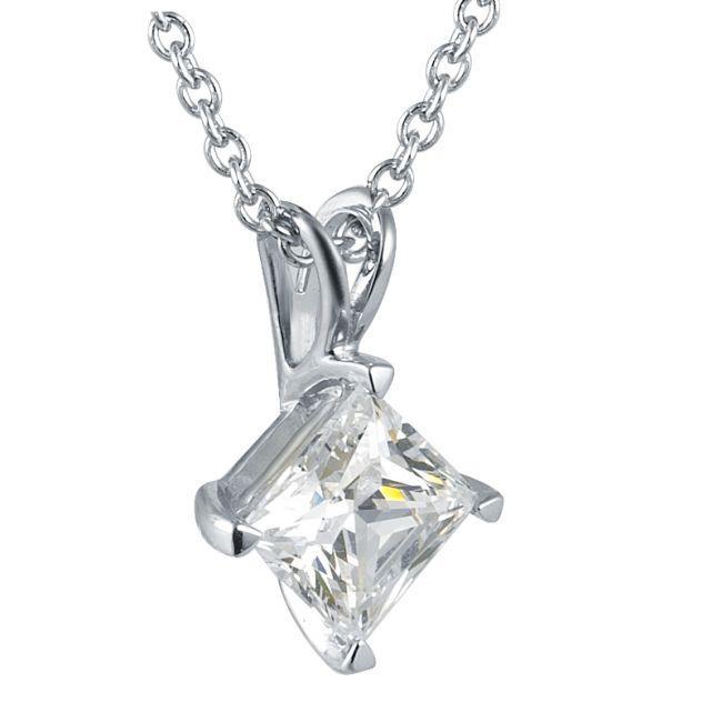0.75 Ct. Princess Cut Solitaire Diamond Pendant Solid White Gold 14K Jewelry