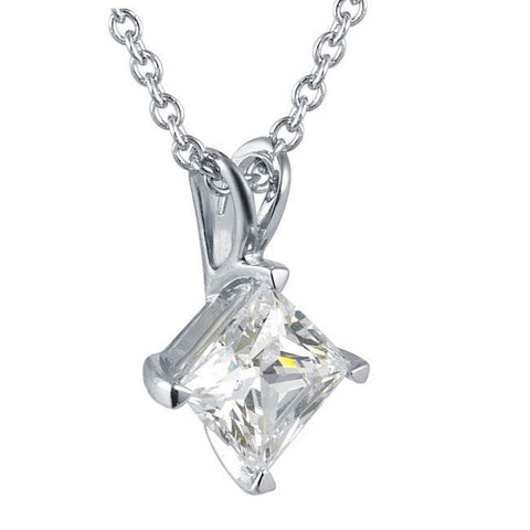 0.75 Ct. Princess Cut Solitaire Diamond Pendant Solid White Gold 14K Jewelry