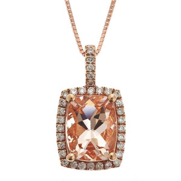 Cushion Morganite And Round Diamonds 16.50 Ct Pendant Rose Gold 14K