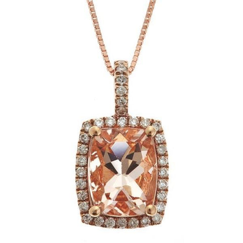 Cushion Morganite And Round Diamonds 16.50 Ct Pendant Rose Gold 14K