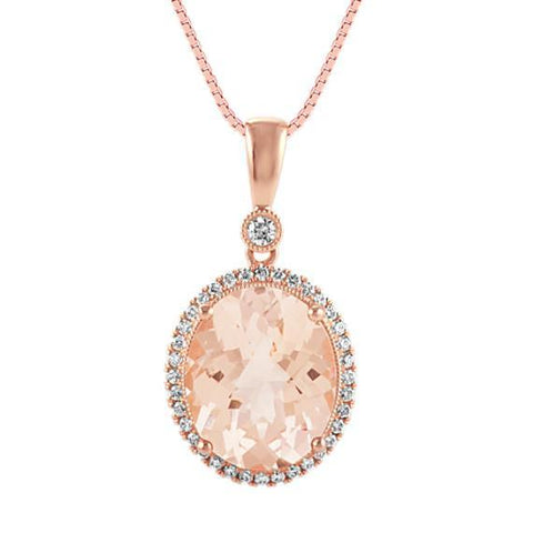 27.50 Ct Brilliant Cut Morganite With Diamonds Pendant Gold Rose 14K