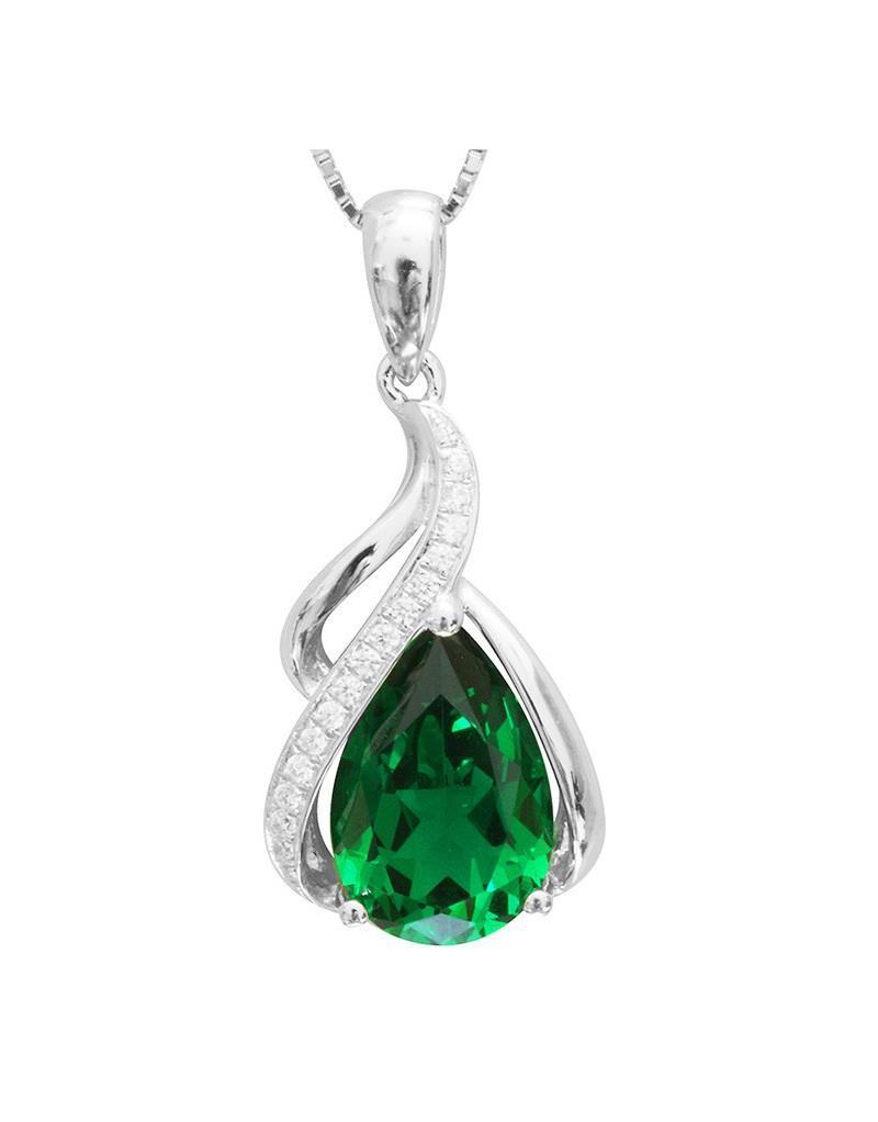 Prong Set 8.40 Carats Emerald And Diamonds Pendant Necklace 14K Gold