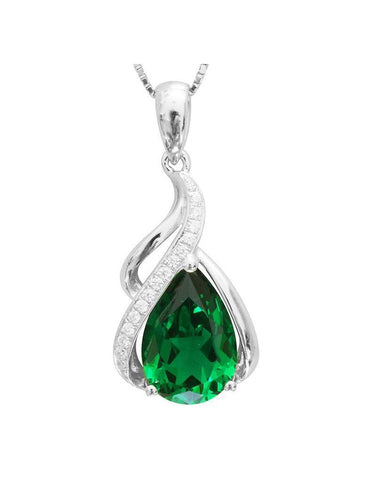 Prong Set 8.40 Carats Emerald And Diamonds Pendant Necklace 14K Gold