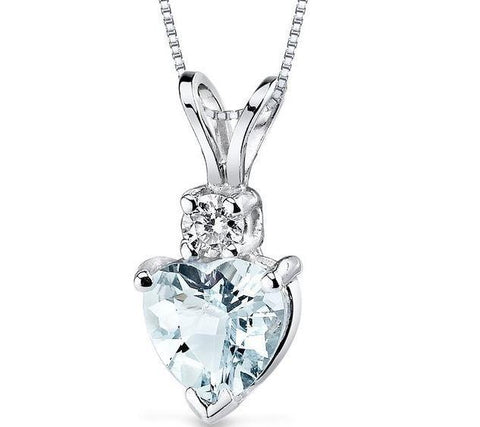 Big Heart Shape Aquamarine With Diamond 15 Ct Pendant White Gold 14K