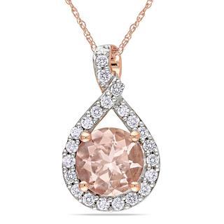 12 Ct Prong Set Morganite With Diamonds Pendant 14K Rose Gold
