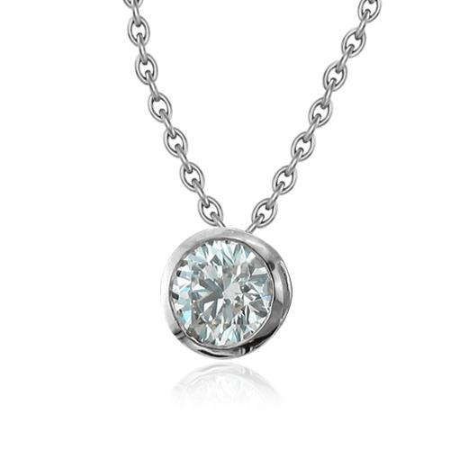 1.00 ct round cut diamond bezel set pendant with chain white gold