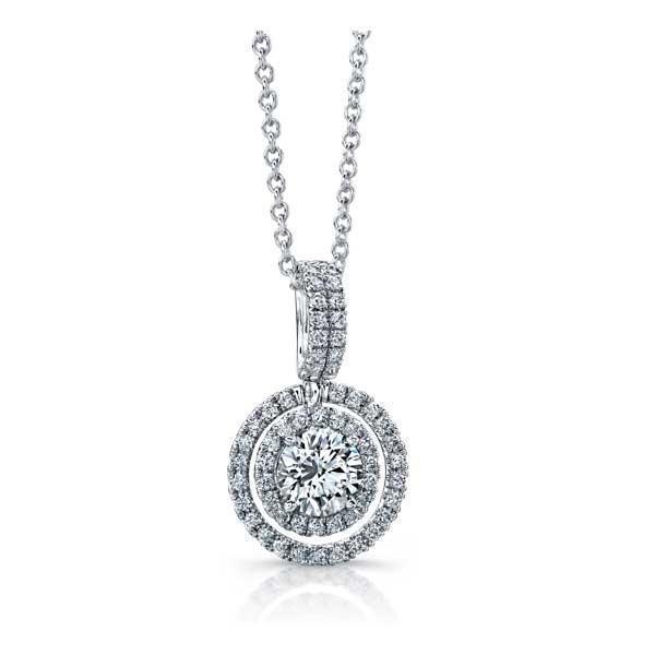 Prong Set 2.00 Carats Round Cut Diamonds Pendant Necklace 14K Gold White
