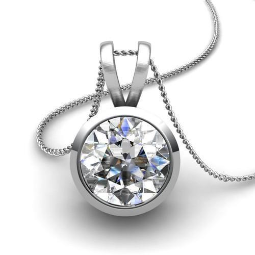 Bezel Set 4 Ct Round Brilliant Cut Diamond Pendant Necklace