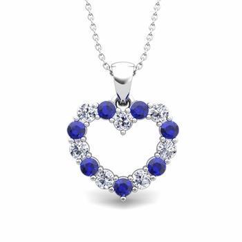Ceylon Sapphire Diamond Heart Shape Pendant Gold White 14K 2.5 Carats