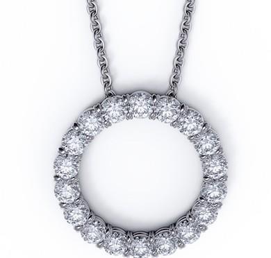 Circle Pendant Necklace 2.70 Carats Round Cut Diamonds White Gold 14K