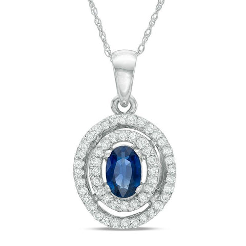 Circle Style Pendant Necklace Sri Lanka Sapphire Diamonds 4 Ct Gold