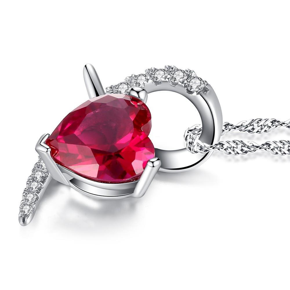 Heart Shape Pendant Necklace 6.90 Ct Ruby And Diamonds White Gold