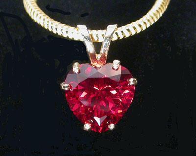 Ladies Heart Shape 6 Carats Red Ruby Necklace Pendant Yellow Gold Gem Jewelry