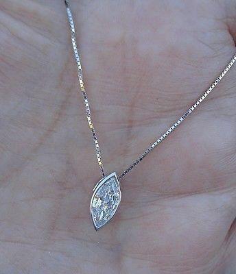 Marquise Cut 1.5 Ct Diamond Bezel Setting Pendant Necklace White Gold