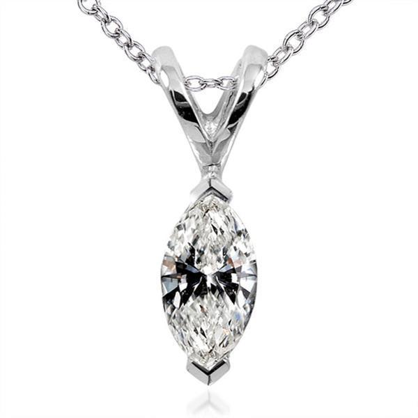 Marquise Cut 2 Carats Solitaire Diamond Necklace Pendant White Gold 14K