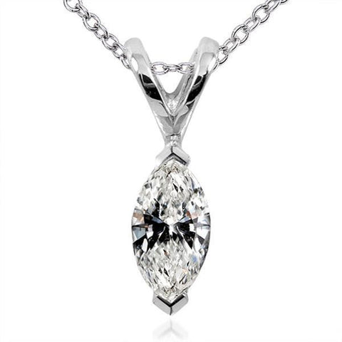 Marquise Cut 2 Carats Solitaire Diamond Necklace Pendant White Gold 14K