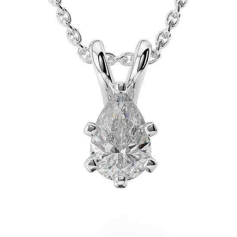 2.00 Carats Pear Cut Diamond Solitaire Pendant Solid White Gold 14K Jewelry