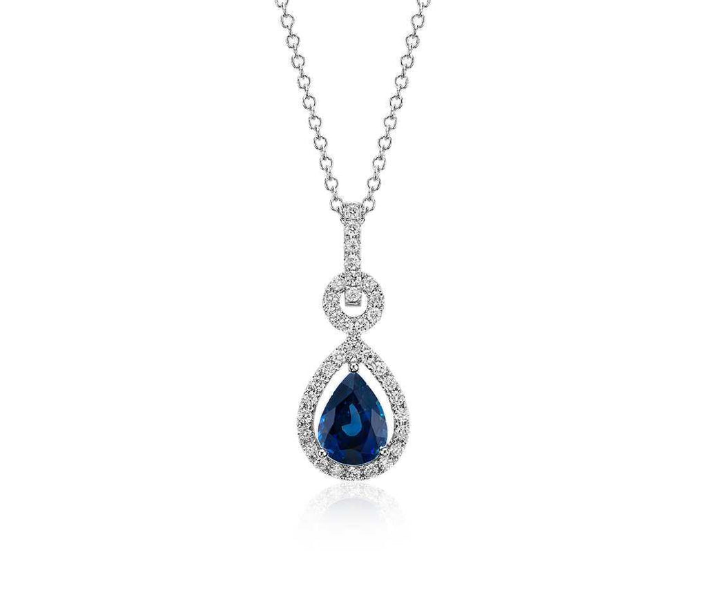 Pear Cut Sri Lankan Sapphire Diamonds 3.25 Ct Pendant Necklace