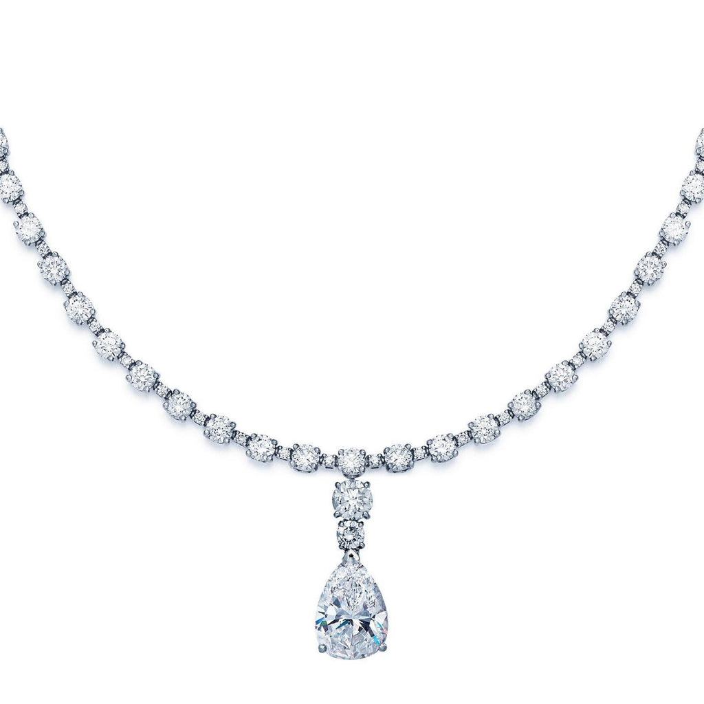 Pear& Round Diamond Necklace Pendant 16.50 Carats White Gold Women Jewelry