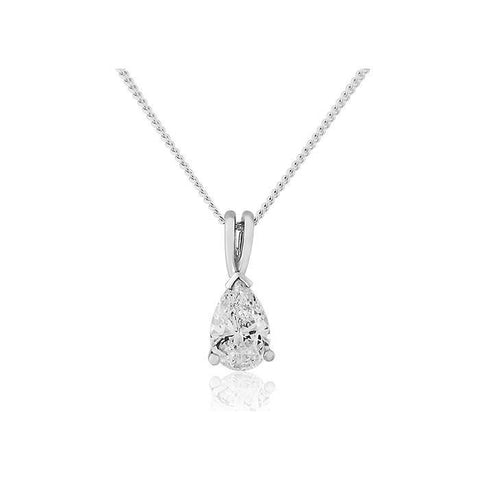 Pendant Necklace With Chain 1.50 Carat Pear Cut Diamond White Gold