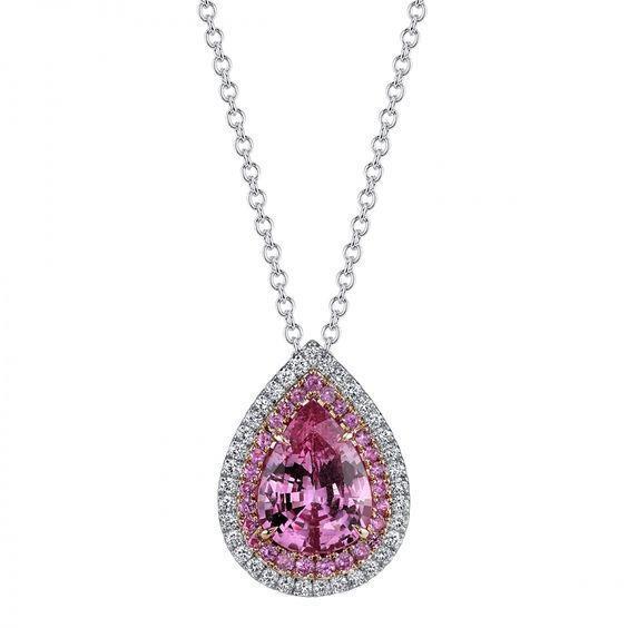 Pink Kunzite And Diamond Necklace Pendant 14K White Gold 11.75 Ct.