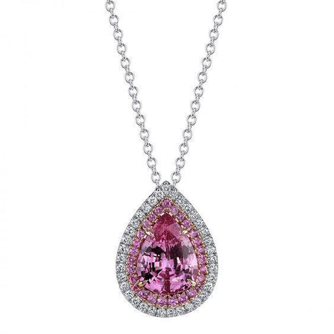 Pink Kunzite And Diamond Necklace Pendant 14K White Gold 11.75 Ct.