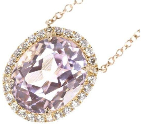 Pink Kunzite Oval Cut With Diamond Yellow Gold Ladies Pendant 46.50 Carats