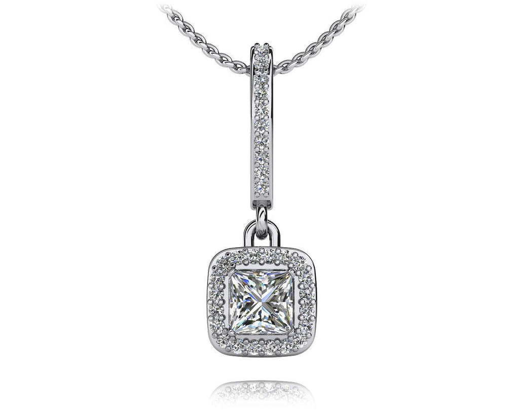 Princess And Round Cut 5 Ct Diamonds Drop Pendant Necklace White Gold