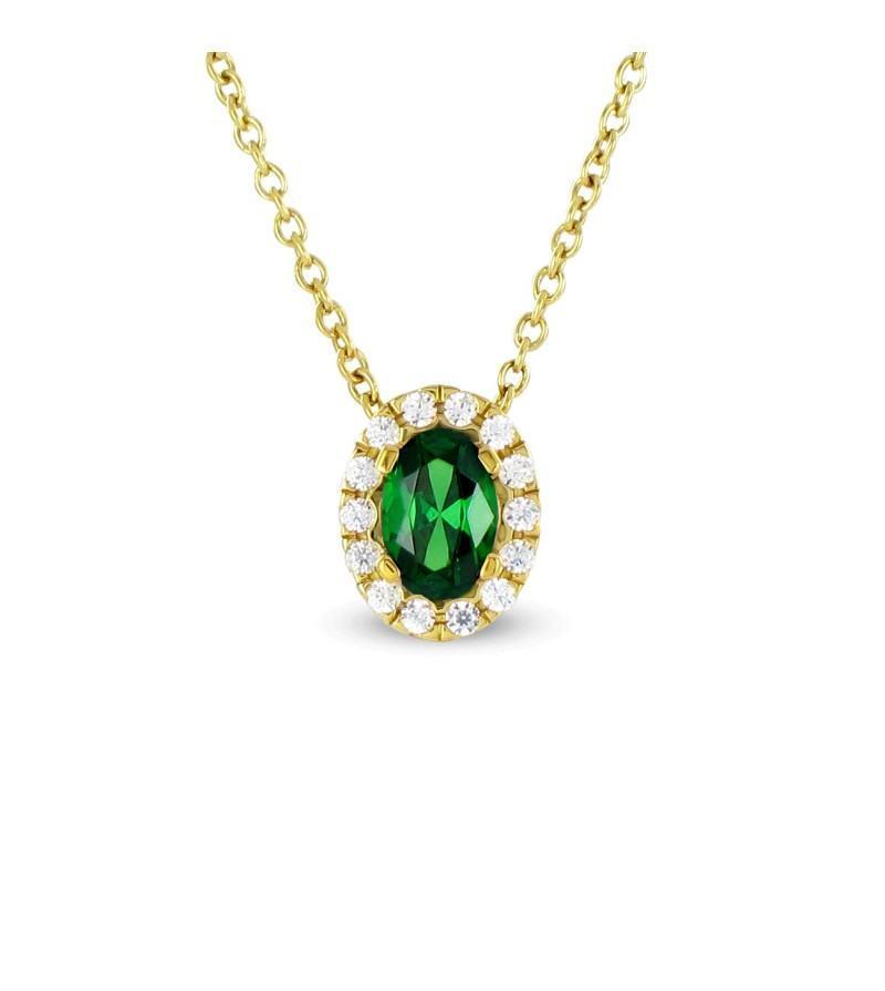 Prong Set 3.60 Ct Emerald With Diamonds Pendant Necklace