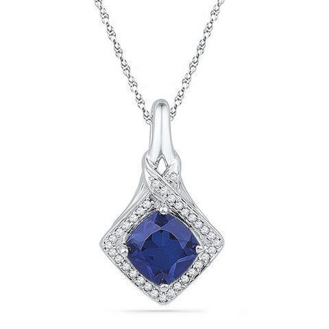 Round Ceylon Sapphire Pendant Diamond Jewelry 1.07 Ct. 14K White Gold