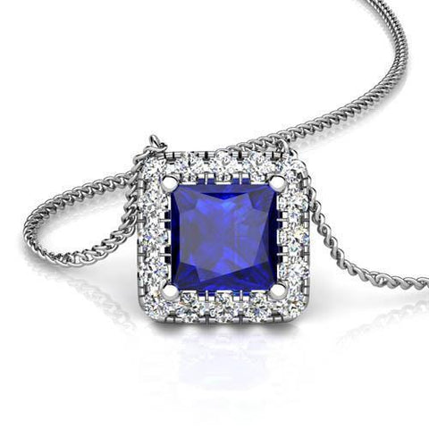 Sapphire Jewelry Halo Diamond Pendant White Gold 14K 1.30 Carats