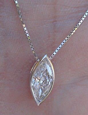 Solitaire Marquise Cut Diamond Necklace Pendant Gold Jewelry 1.5 Ct