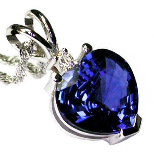 Sri Lankan Sapphire Jewelry & Diamond Pendant White Gold 14K 3.25 Ct