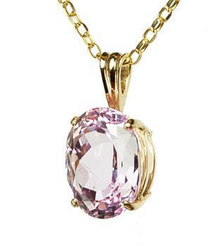 Yellow Gold 14K 34.00 Carat Big Pink Kunzite Pendant Necklace New